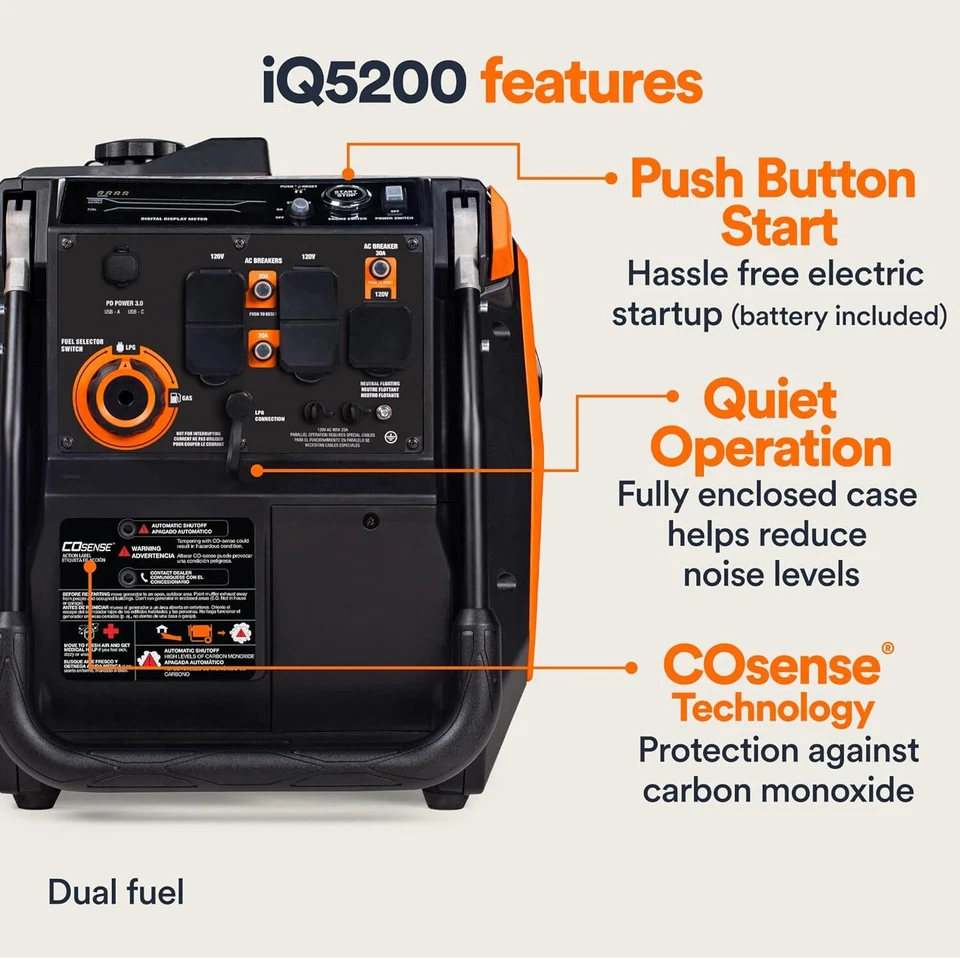 generac iq5200 df 3900 watt electric start dual fuel inverter generators. generac iq5200 df 3900 watt electric start dual fuel inverter generators.