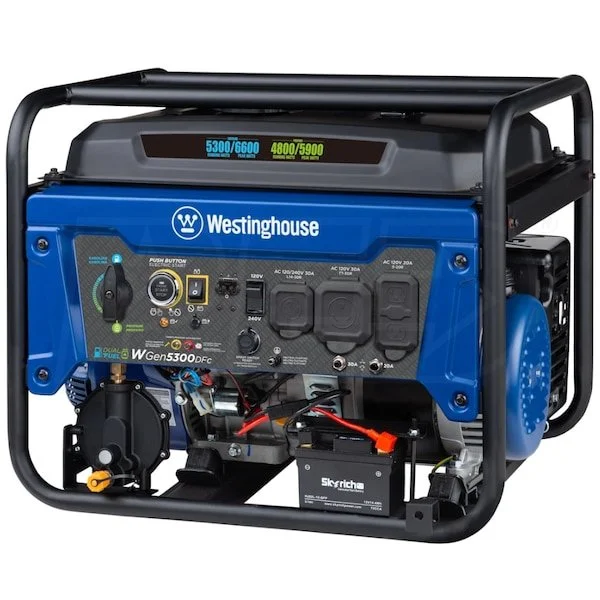 westinghouse wgen5300dfc – 5300 watt electric start dual fuel portables generators w/ wireless remote start, rv outlet & co sensor (49 state) westinghouse wgen5300dfc – 5300 watt electric start dual fuel portables generators w/ wireless remote start, rv outlet & co sensor (49 state)