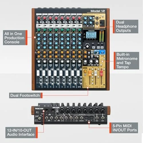 a3-45-1.webp Tascam Model 12 All-in-One 12-track Digital Multitrack Mixings and Recording Studio, Mixer, USB Audio Interface and DAW Controllers - Image 7
