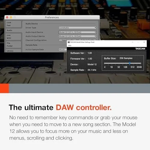 a5-39-1.webp Tascam Model 12 All-in-One 12-track Digital Multitrack Mixings and Recording Studio, Mixer, USB Audio Interface and DAW Controllers - Image 5