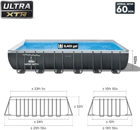 intex 26363eh ultra xtr deluxe rectangular above ground swimming pool set: 24ft x 12ft x 52in – includes 2100 gph sand filter pump – easy assemblys intex 26363eh ultra xtr deluxe rectangular above ground swimming pool set: 24ft x 12ft x 52in – includes 2100 gph sand filter pump – easy assemblys