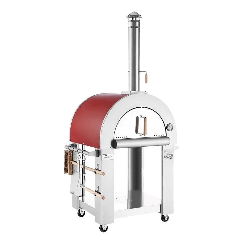 f1-4-1.webp Empava PG06 Outdoor Woods Fired Pizza Ovens Stainless Steel Red with Wheel and Accessories