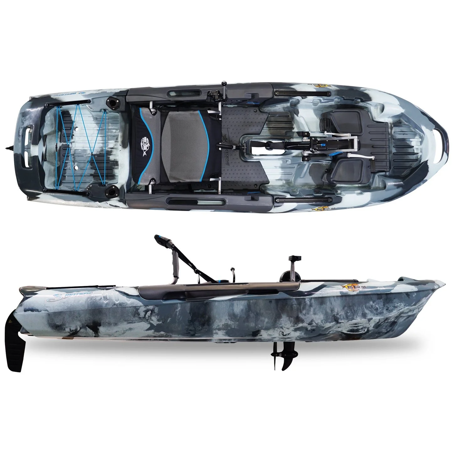 i1-3-1.webp 3 Waters Big Fish 108′ Length Urban Camo Pro Fish Pedals Drive Cathedral Hull