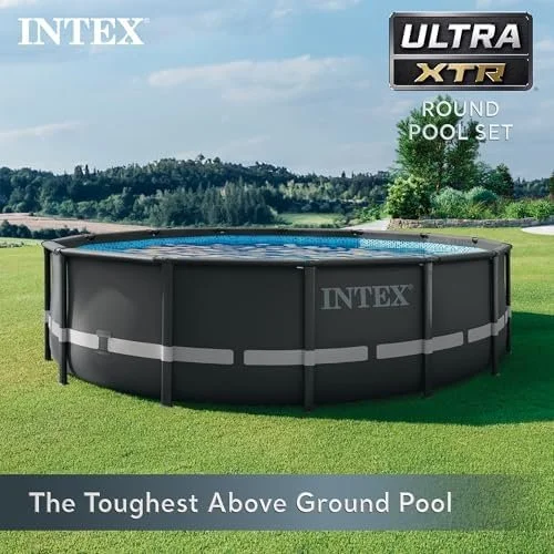 intex ultra xtr frame 14′ x 42″ round above ground outdoor swimming pool set with sand filter pump, ladder, ground cloth, and pool covers intex ultra xtr frame 14′ x 42″ round above ground outdoor swimming pool set with sand filter pump, ladder, ground cloth, and pool covers