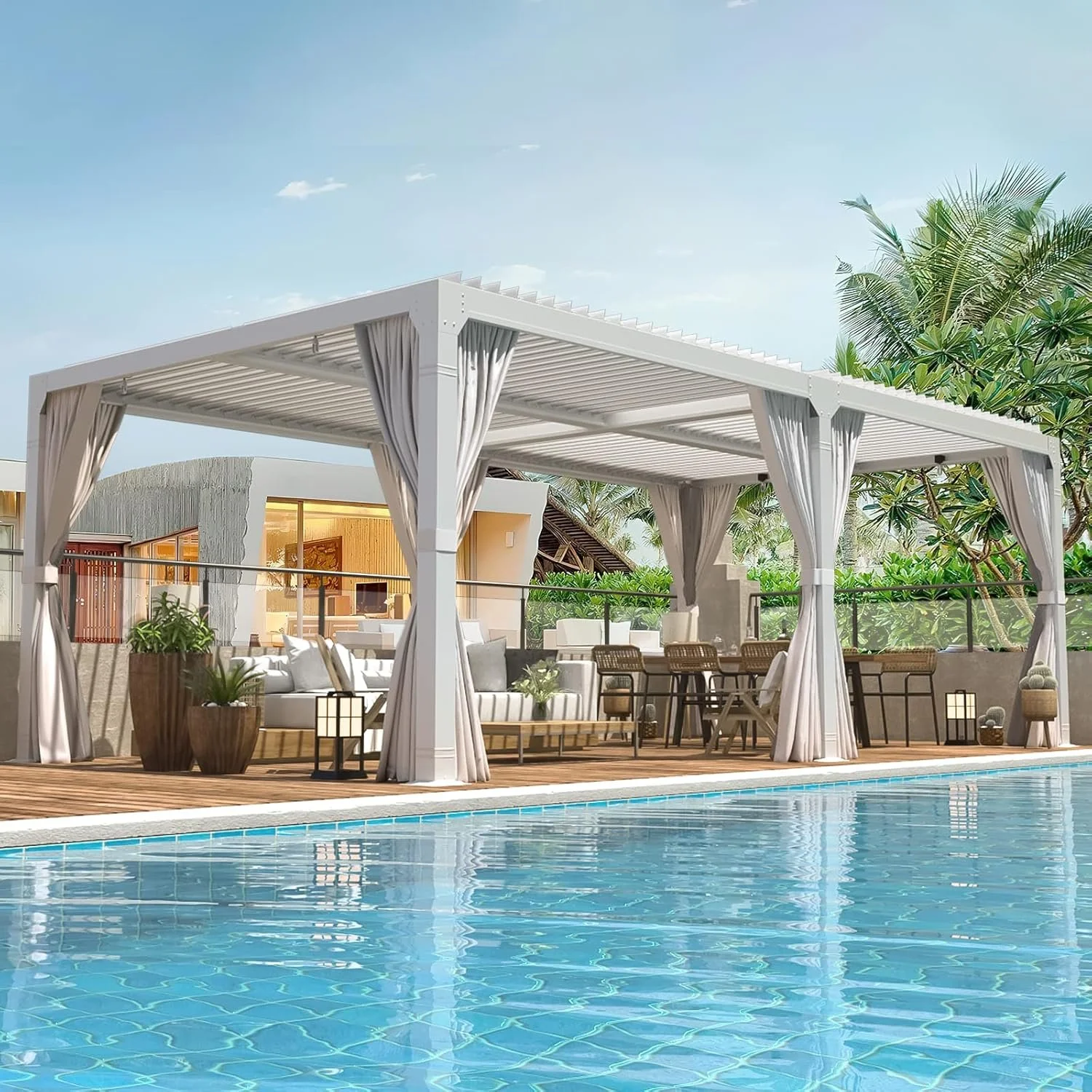 v1-7.webp Erommy Outdoor Louvered Pergola Gazebo with Adjustable Aluminum Rainproof Roofs