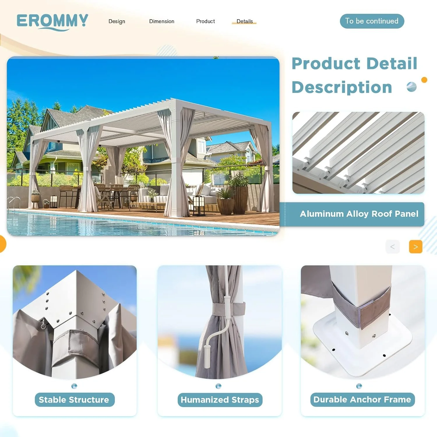 v3-7.webp Erommy Outdoor Louvered Pergola Gazebo with Adjustable Aluminum Rainproof Roofs - Image 2