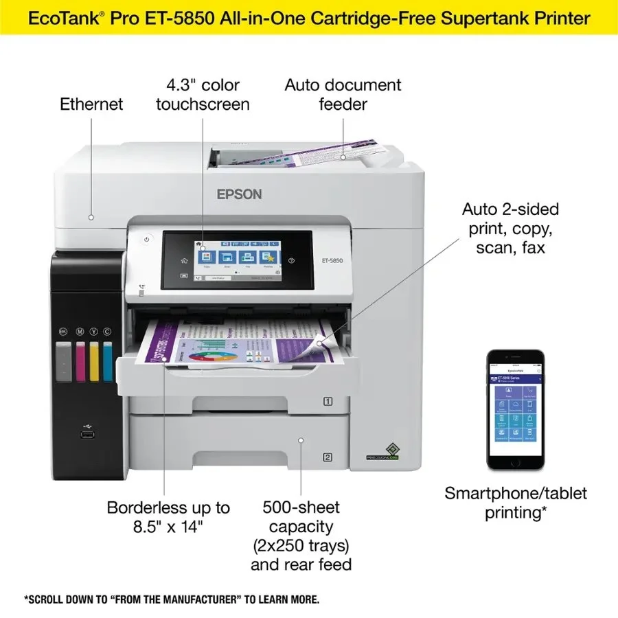 epson ecotank pro et 5850 wireless color all in one supertanks printer c11cj29201 epson ecotank pro et 5850 wireless color all in one supertanks printer c11cj29201